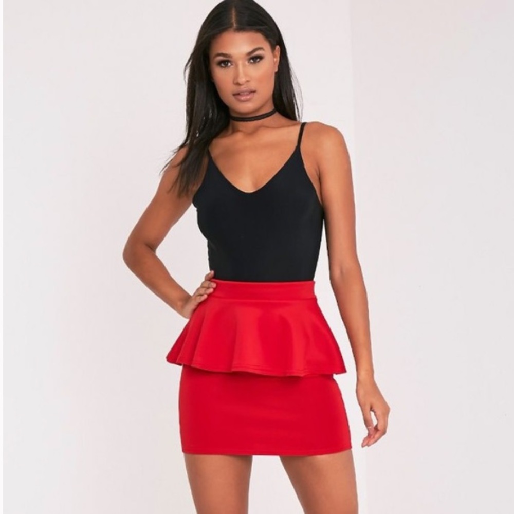 Red Peplum Mini Skirt